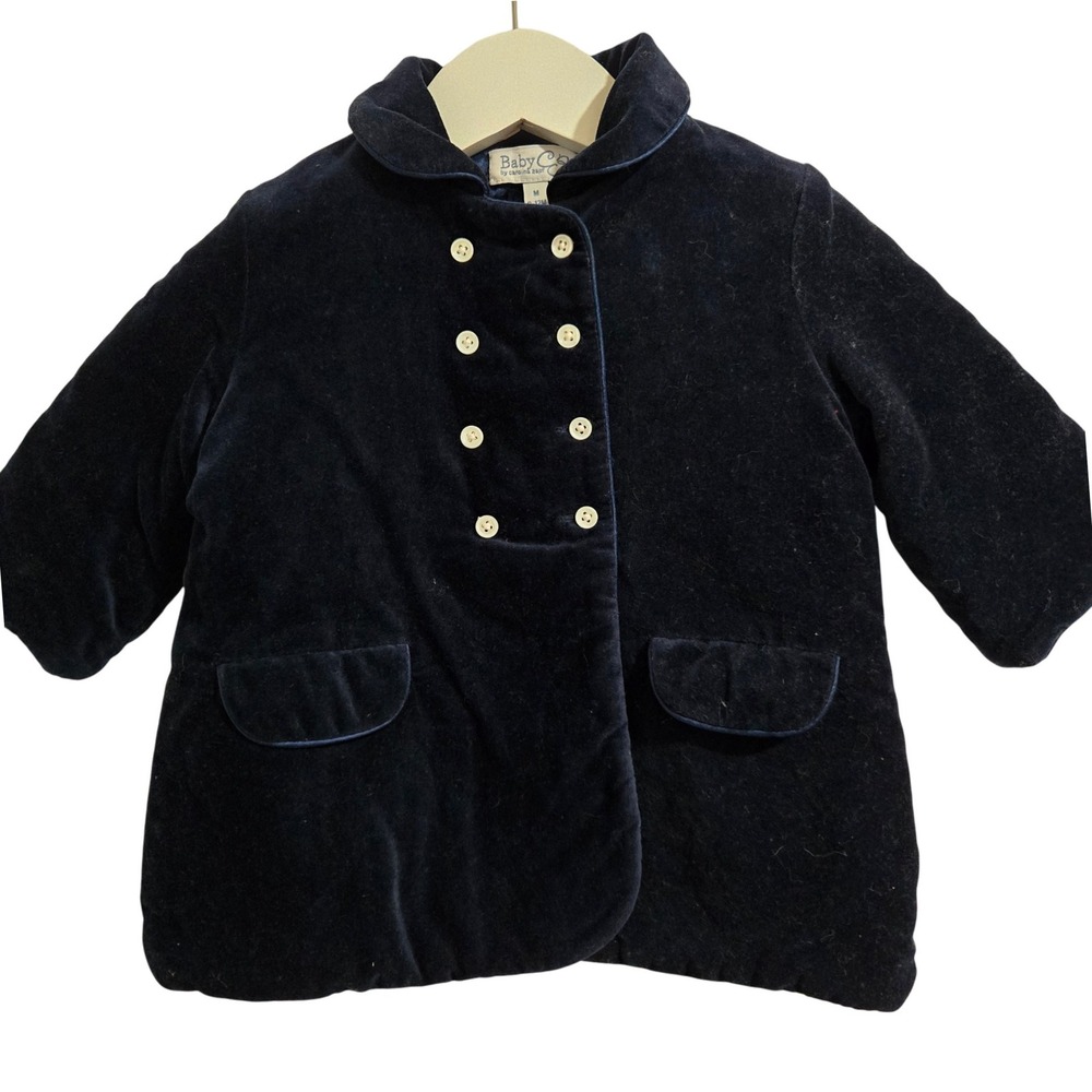 Baby CZ by Carolina Zapf Navy Velvet Coat Jacket‎ Double Breasted 6-12M